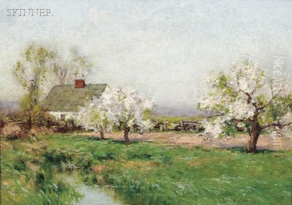 Spring Landscape With Cottage And Flowering Trees - view 1