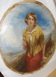 Portrait Of A Young Woman Holding A Posy, A Landscape Beyond by Thomas Crane