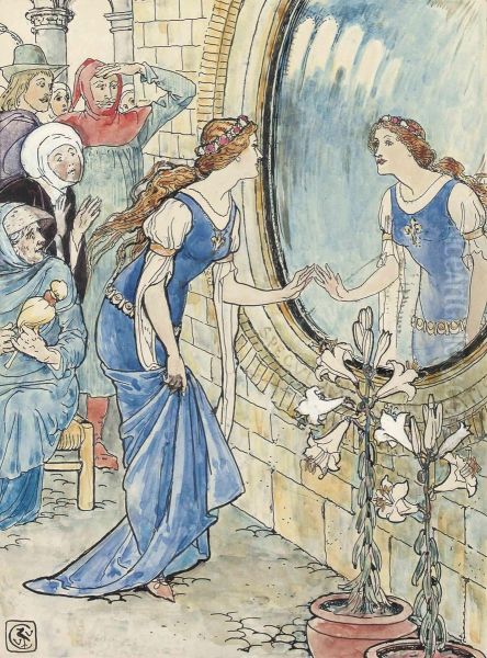 Five Illustrations For Arthur Kelly's The Rosebud And Other Tales -'the Mirror' (one Illustrated) - view 1