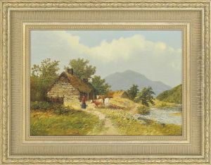 Figures By A Ruined Castle; A Milkmaid At A Barn by James Hall Cranstoun