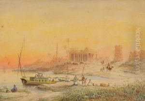 Felouques Au Pied Des Ruines by Louis Amable Crapelet