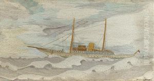 A Steam Yacht, Flying The White Ensign. by John Craske