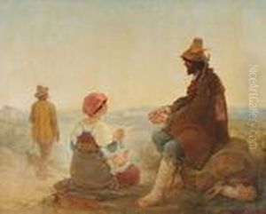 Bauerliches Idyll In Abendstimmung by Charles Alexandre Crauk