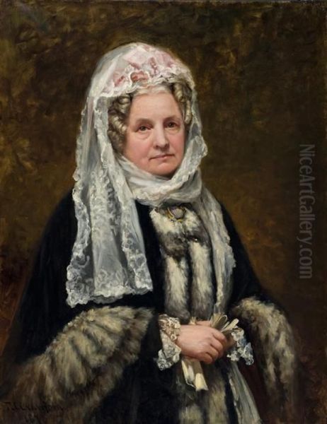 Portrait Of A Woman Wearing A Fur Trim Coat And White Lace Headpiece - view 1