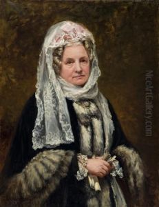 Portrait Of A Woman Wearing A Fur Trim Coat And White Lace Headpiece by Robert Crawford