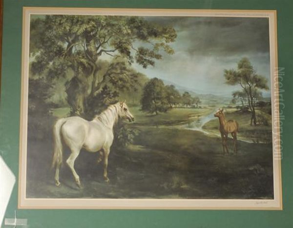 Print Of Two Horses In Landscape - view 1