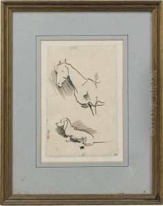 Two Sketches - A Horse And A Daschund