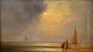A Coastal Scene With Children On The Beach With Nets A Coastal Scene With Children On The Beach With Nets