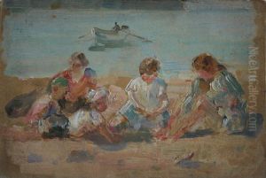 Figures On A Beach by Lionel Townsend Crawshaw