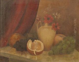 Still Life Of Fruit, Grapes, Vase And Flowers by Martin Cregan