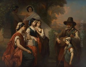 La Serenade En Plein-air by Louis Joseph Desire Crepin