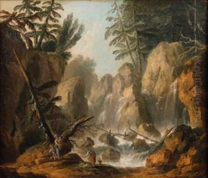 Lavandieres Au Bord D'une Cascade Demontagne by Louis-Philippe Crepin
