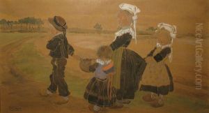 Enfants Bretons En Chemin by Suzanne Crepin