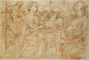 Saint Catherine Of Alexandria Disputing With The Philosophers,emperor Maxentius Enthroned Behind by Daniele Crespi
