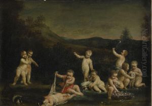 Pastoralt Landskap Med Puttis by Giuseppe Maria Crespi