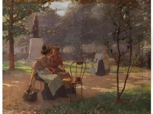 Zwei Junge Madchen Im Park by Albert Cresswell