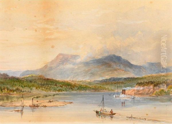 Steamship , Lumber Raft And Sailing Boat - view 1