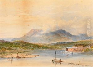 Steamship , Lumber Raft And Sailing Boat
