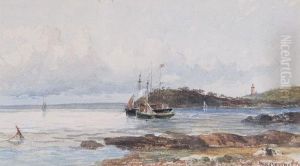 Sailboats Anchored By The Shore. by William Nichol Cresswell