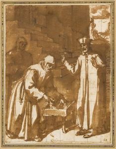 A Monk Grasping Hot Coals Before A Cleric by Domenico Cresti (see Passignano)