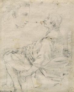 Etude D'un Homme Assis Et D'une Tete De Profil by Domenico Cresti (see Passignano)