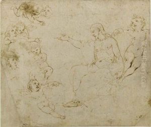 Christ With An Outstreched Arm Flanked By Putti by Domenico Cresti (see Passignano)