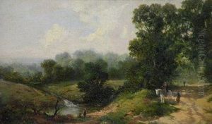 Figures On A Path In A Wooded River Landscape by Thomas Creswick