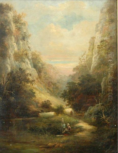 Artist At Work In A Gorge - view 1