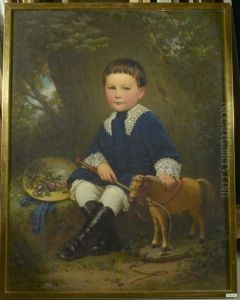 Portrait Eines Sitzenden Knaben Mit Spielzeugpferd.