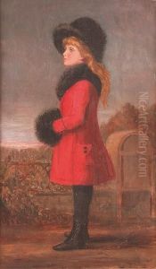 Portrait Of Everilda Creyke, Full Length In A Red Coat by Walter Creyke