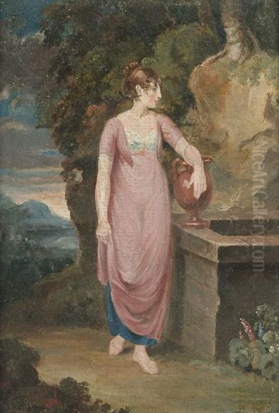 A Lady Standing Beside A Well In A Classical Landscape - view 1