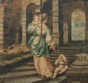 Madre Con Due Bambini In Una Architettura Classica by Francesco Franciabigio