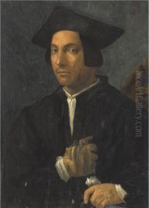Portrait Of A Gentleman, Half-length, Wearing A Black Jacket Andhat, And One Glove, And Holding A Letter by Francesco Franciabigio