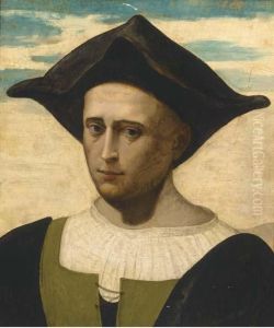 Portrait Of A Man, Bust-length, In A Green And Black Jacket Withwhite Shirt And Black Hat