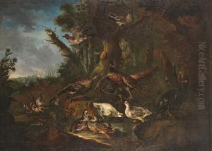 A Wooded Landscape With French Partridges,jays, Pheasants And Woodcocks by Giovanni Crivelli, Il Crivellone