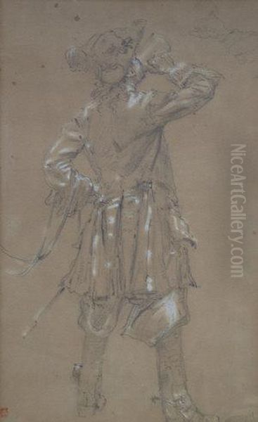 Study Of Man Standing Full Length Drinking From A Tankard - view 1
