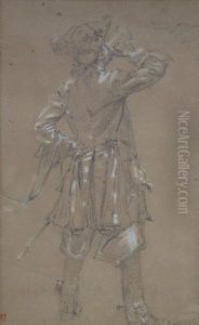 Study Of Man Standing Full Length Drinking From A Tankard by Ernest Crofts