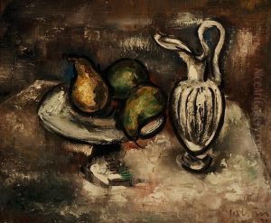 Still Life With A White Jug And Fruit On A Dish by Jos Croin