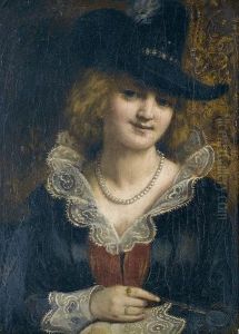 Brustbild Einer Jungen Frau Mit Spitzenkragen Und Hut. by Hugo Crola