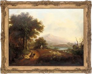 A Mounted Traveller On A Country Lane Beside A River by William Henry Crome
