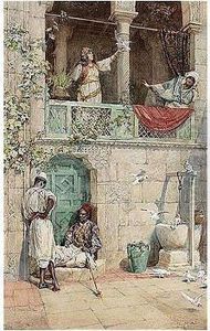 Women At A Courtyard Balcony by James Shaw Crompton