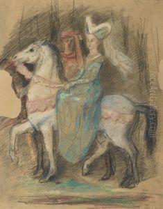 Dame Du Moyen Age A Cheval by Henry Cros