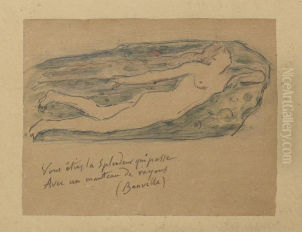 Henri Cros, Vous Etiez La Splendeur Qui Passe Avec Un Manteau De Rayons, Watercolor On Tracing Paper - view 1