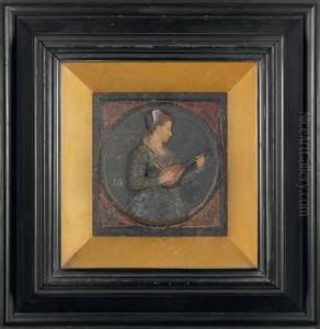 L'olive De Messire Joachim Du Bellay :femme A La Mandoline Relief En Cire Polychrome by Henry Cros