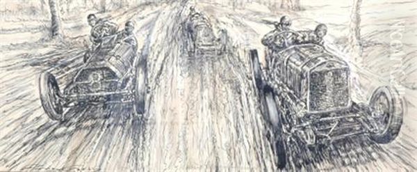 A Very Good Pair Of Early Motoring Or Racing Scenes - view 1