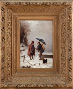Paesaggio Innevato Con Viandanti by Luigi Crosio
