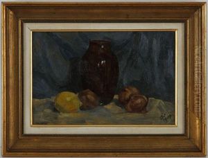 Nature Morte Aux Oignons Et Citron 
Huile Sur Toile Marouflee Sur Carton by Jules Crosnier