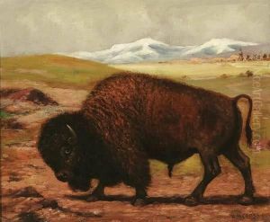 Buffalo In Landscape With Teepees In Background by Henri Edmond Cross