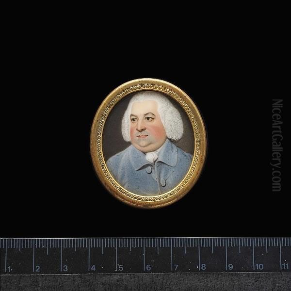 A Gentleman, Wearing Pale Blue Coat, Blue, Chemise And Powdered Bag Wig. by Richard Crosse