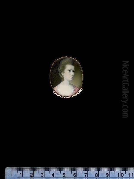A Lady, Wearing Pink Dress With White Underslip, Her Hair Upswept And Curled At The Nape Of Her Neck. - view 1